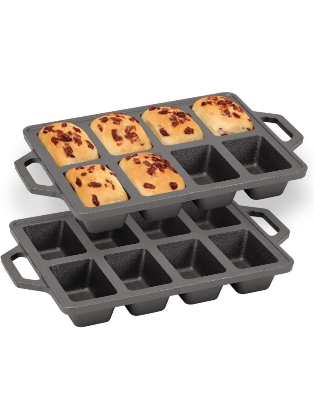 2-Pack Pre-Seasoned Cast Iron Mini Loaf Pans with Handles for Baking Bread